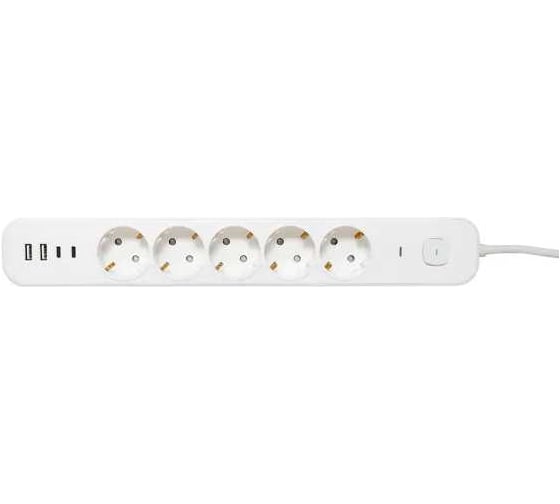 Удлинитель EKF LUX 5 гнезд 2USB 2,4А+2type-C 1,5 метра 1,5мм2 UBA-LUX-515-TC