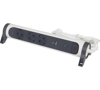 Удлинитель Legrand с заземлением 3 розетки с кабелем 1,5 м, с 2xUSB A+C (3А) зарядками, защитой от импульсных перенапряжений, кнопкой включения и поворотным основанием, цвет: белочерный 694508