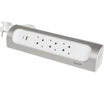 Удлинитель Legrand угловой с заземлением 3 розетки с кабелем 1 м, с 2xUSB A+C (3А) зарядками, цвет: белоалюминиевый 694502