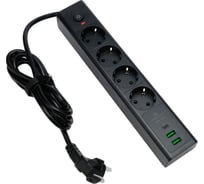 Сетевой фильтр Cablexpert Exnovo 4р, 16А, 1xType-C PD, 30Вт, 2хUSB, 2м, ур.защиты 4+, черный,кор, EXN-4-CU2-B-2