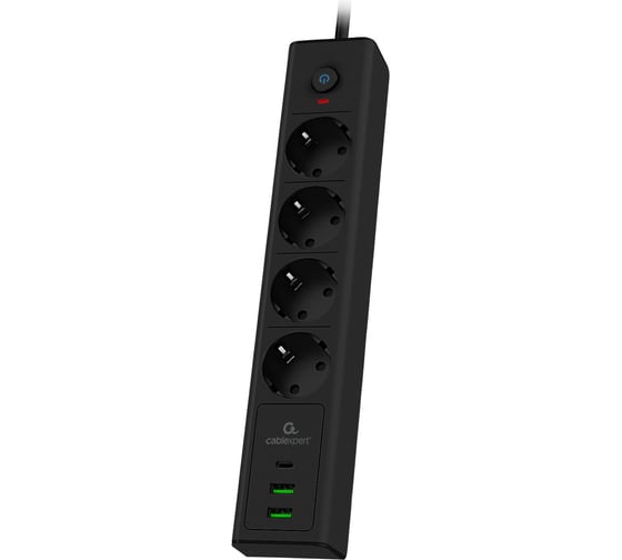 Сетевой фильтр Cablexpert Exnovo 4р, 16А, 1xType-C PD, 30Вт, 2хUSB, 2м, ур.защиты 4+, черный,кор, EXN-4-CU2-B-2 1