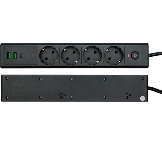 Сетевой фильтр Cablexpert Exnovo 4р, 16А, 1xType-C PD, 30Вт, 2хUSB, 2м, ур.защиты 4+, черный,кор, EXN-4-CU2-B-2