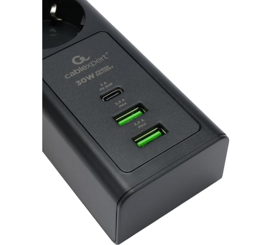 Сетевой фильтр Cablexpert Exnovo 4р, 16А, 1xType-C PD, 30Вт, 2хUSB, 2м, ур.защиты 4+, черный,кор, EXN-4-CU2-B-2