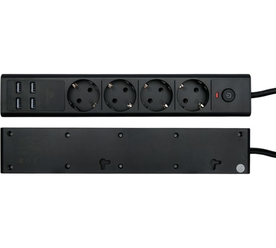 Сетевой фильтр Cablexpert Exnovo 4р, 16А, 4хUSB, 3.4A, 2м, ур.защиты 4+, черный, коробка, EXN-4-U4-B-2
