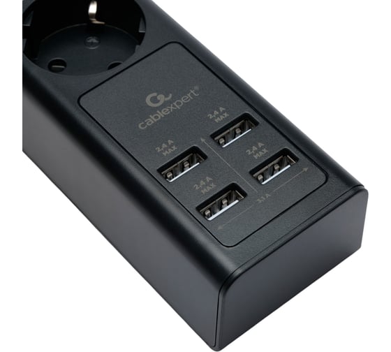 Сетевой фильтр Cablexpert Exnovo 4р, 16А, 4хUSB, 3.4A, 2м, ур.защиты 4+, черный, коробка, EXN-4-U4-B-2