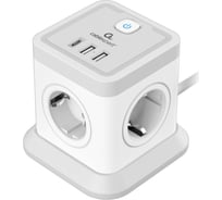 Сетевой фильтр Cablexpert Tower 4р, 10А, 1xType-C PD, 20Вт, 2хUSB, 2м, ур.защиты 2+, белый, кор, TWR-4-CU2-W-2