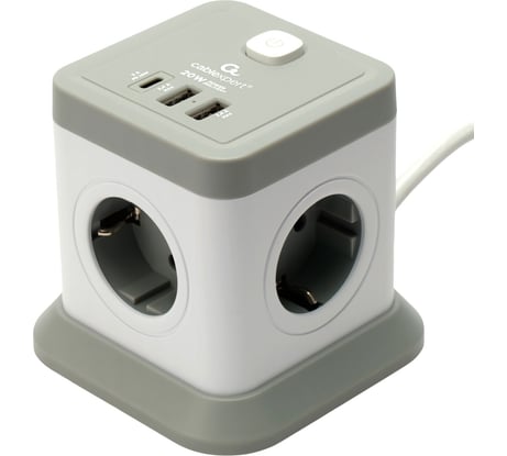 Сетевой фильтр Cablexpert Tower 4р, 10А, 1xType-C PD, 20Вт, 2хUSB, 2м, ур.защиты 2+, белый, кор, TWR-4-CU2-W-2
