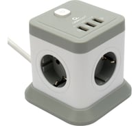 Сетевой фильтр Cablexpert Tower 4р, 10А, 3xUSB, 3.1А, 2м, ур.защиты 2+, белый, коробка, TWR-4-U3-W-2