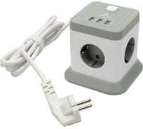 Сетевой фильтр Cablexpert Tower 4р, 10А, 3xUSB, 3.1А, 3м, ур.защиты 2+, белый, коробка, TWR-4-U3-W-3