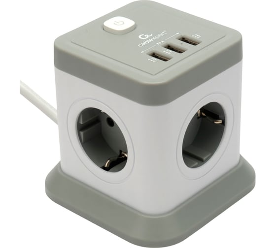 Сетевой фильтр Cablexpert Tower 4р, 10А, 3xUSB, 3.1А, 3м, ур.защиты 2+, белый, коробка, TWR-4-U3-W-3