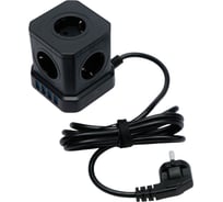 Сетевой фильтр Cablexpert Tower 5р, 10А, 4хUSB, 3.1А, 2м, ур.защиты 4+, черный, коробка, TWR-5-U4-B-2