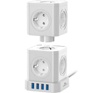 Сетевой фильтр Cablexpert Tower 9р, 16А, 4хUSB, 3.1А, 2м, ур.защиты 4+, белый, коробка, TWR-9-U4-W-2