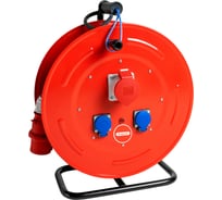 Удлинитель на металлической катушке энаргит 220/380В 50 м, 1/63А - IEC60309, 2/16А -CEE 7/4 "Schuko", IP44, МК6-540-50К-163-216-44