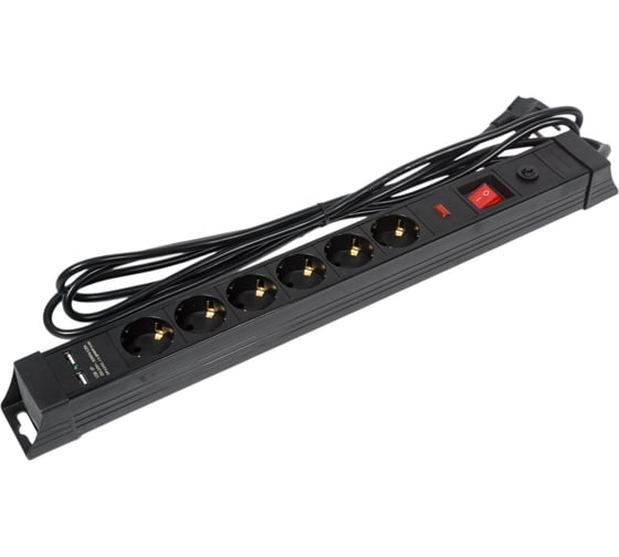 Сетевой фильтр энаргит SL-G06KGDU 3х1,5 H05VV-F - 3 метра, 6 розеток, 2 usb, IP 20 SL-G06KGDU-315-3