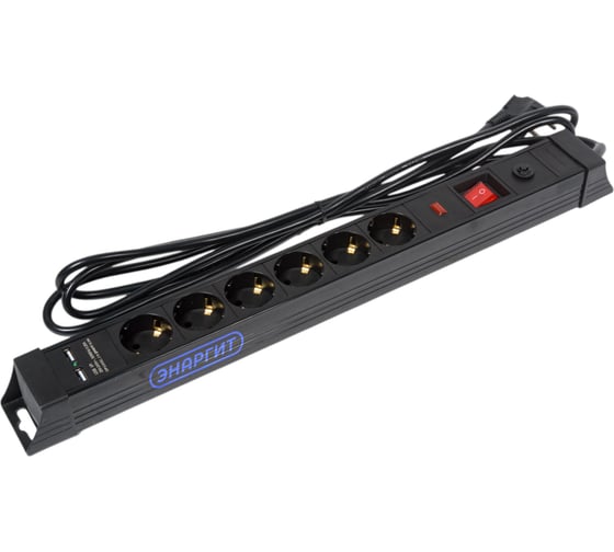 Сетевой фильтр энаргит SL-G06KGDU 3х1,5 H05VV-F - 3 метра, 6 розеток, 2 usb, IP 20 SL-G06KGDU-315-3