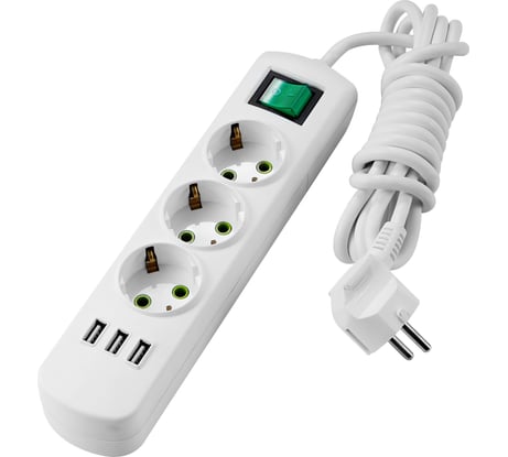 Удлинитель Lezard LETITIA с заземлением, 3 входа, 3 метра, с выключателем, c USB разъёмом 721-0303-302U