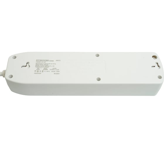 Удлинитель STEKKER 3-местный c/з 3x1 мм2, 1,8 м, 250В, 10А, 2USB+1Type-C 2,4А, серия Home, белый HM08-33-02, 49970