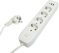 Удлинитель STEKKER 4-местный c/з 3x1 мм2, 1,8 м, 250В, 10А, 2USB+1Type-C 2,4А, серия Home, белый HM08-43-02, 49971