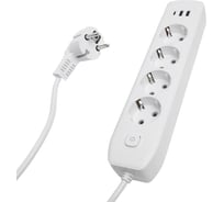 Удлинитель STEKKER 4-местный c/з 3x1 мм2, 1,8 м, 250В, 10А, 2USB+1Type-C 2,4А, серия Home, белый HM08-43-02, 49971