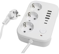 Удлинитель STEKKER 3-местный c/з 3x1 мм2, 3 м, 250В, 10А, 4USB+2Type-C 2,4А, серия Home, белый HM09-36-02, 49979