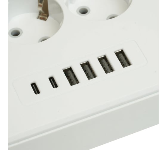 Удлинитель STEKKER 3-местный c/з 3x1 мм2, 3 м, 250В, 10А, 4USB+2Type-C 2,4А, серия Home, белый HM09-36-02, 49979