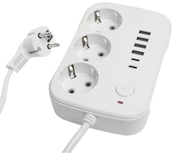 Удлинитель STEKKER 3-местный c/з 3x1 мм2, 3 м, 250В, 10А, 4USB+2Type-C 2,4А, серия Home, белый HM09-36-02, 49979