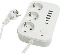 Удлинитель STEKKER 3-местный c/з 3x1 мм2, 1,8 м, 250В, 10А, 4USB+2Type-C 2,4А, серия Home, белый HM09-36-02, 49972