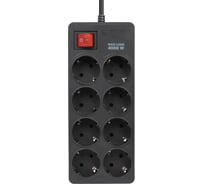 Сетевой фильтр Filum 4000 Вт., 8 розеток, шнур 3.0 м., черный FL-SP8-3.0M-16