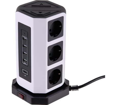 Удлинитель сетевой фильтр idealim 2 метра с USB и Type С тройник Tower-9r-4usb-1typeC-2M-wb