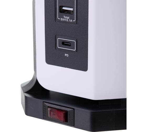 Удлинитель сетевой фильтр idealim 2 метра с USB и Type С тройник Tower-9r-4usb-1typeC-2M-wb