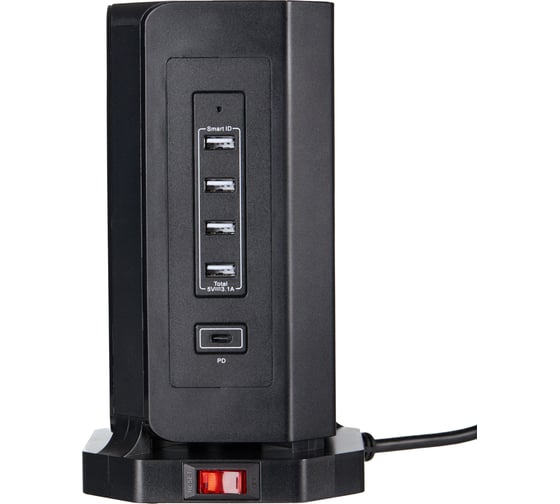Удлинитель сетевой фильтр idealim 2 метра с USB и Type С тройник Tower-9r-4usb-1typeC-2M-black