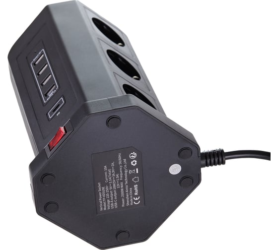 Удлинитель сетевой фильтр idealim 2 метра с USB и Type С тройник Tower-9r-4usb-1typeC-2M-black