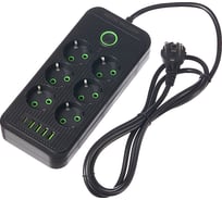 Удлинитель электрический сетевой фильтр idealim 1,8 м с USB и Type C MultiAdapter-6r-4usb-1typeC-1,8М-black