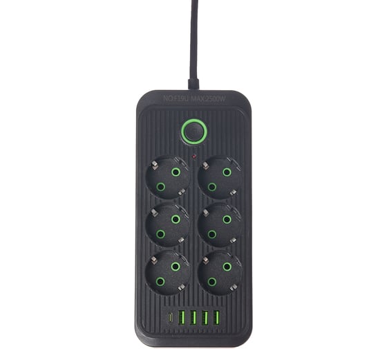 Удлинитель электрический сетевой фильтр idealim 1,8 м с USB и Type C MultiAdapter-6r-4usb-1typeC-1,8М-black