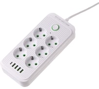 Удлинитель электрический сетевой фильтр idealim 1,8 м с USB и Type C MultiAdapter-6r-4usb-1typeC-1,8М-white