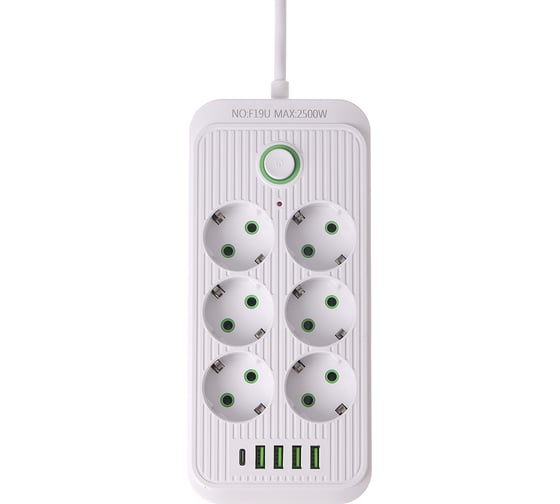 Удлинитель электрический сетевой фильтр idealim 1,8 м с USB и Type C MultiAdapter-6r-4usb-1typeC-1,8М-white