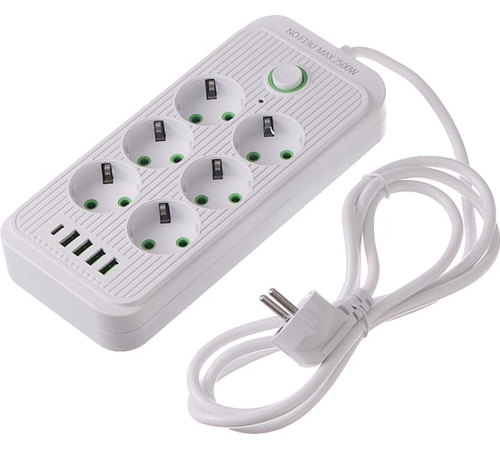 Удлинитель электрический сетевой фильтр idealim 1,8 м с USB и Type C MultiAdapter-6r-4usb-1typeC-1,8М-white