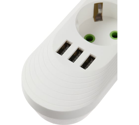 Удлинитель idealim 2 м, сетевой фильтр, с USB, с заземлением, переноска Multi-Ryad-3r-3usb-2М-white