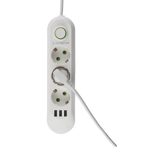 Удлинитель idealim 2 м, сетевой фильтр, с USB, с заземлением, переноска Multi-Ryad-3r-3usb-2М-white