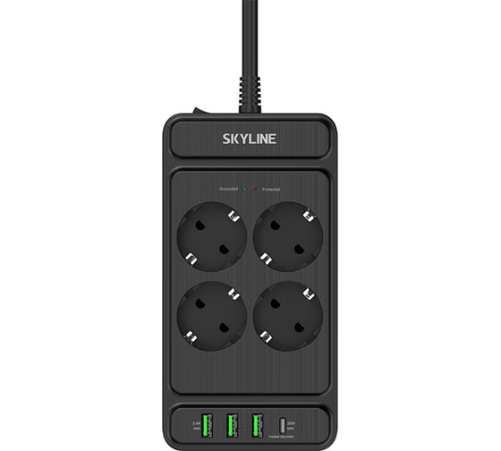 Сетевой фильтр SKYLINE с USB зарядкой USP-420 Black PD3.0 S00003689