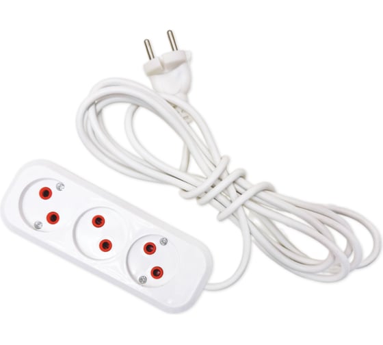 Удлинитель бытовой SLP electrics без заземления, 3 гнезда, 3 метра, IP20, 10А, 2200 Вт, ПВС 2х1,0, от +1С до +35С 3202-00010