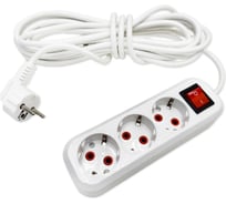 Удлинитель бытовой SLP electrics с заземлением с выключателем, 3 гнезда, 5 метров, IP20, 10А, 2200 Вт, ПВС 3х1,0, от +1С до +35С 3203-00060