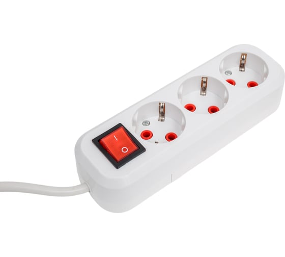 Удлинитель бытовой SLP electrics с заземлением с выключателем, 3 гнезда, 3 метра, IP20, 10А, 2200 Вт, ПВС 3х1,0, от +1С до +35С 3203-00050