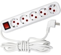 Удлинитель бытовой SLP electrics с заземлением с выключателем, 5 гнезд, 5 метров, IP20, 10А, 2200 Вт, ПВС 3х1,0, от +1С до +35С 3203-00070
