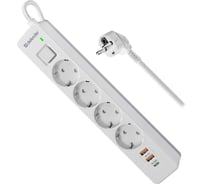 Удлинитель с сетевым фильтром Defender DFS 141 1.5 м, белый, 4 розетки, USB+Type C 99433