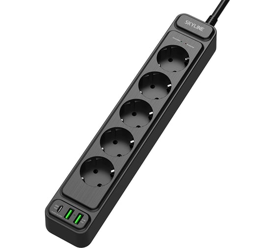 Сетевой фильтр SKYLINE с USB зарядкой USP-530 Black PD3.0 S00003685