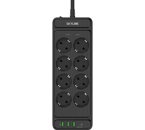 Сетевой фильтр SKYLINE с USB зарядкой USP-830 Black PD3.0 S00003693