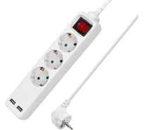 Удлинитель сетевой TDM ELECTRIC 3 розетки, 2 USB 2,4А, 3 м, с выключателем, з/к, ПВС 3х0,75 мм2 10А 250В белый SQ1303-0304