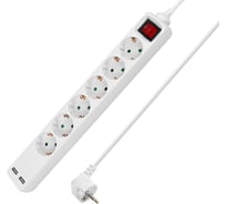 Удлинитель сетевой TDM ELECTRIC 6 розеток 2 USB 24А 15 м с выключателем з/к ПВС 3х075 мм2 10А 250В белый SQ1303-0306