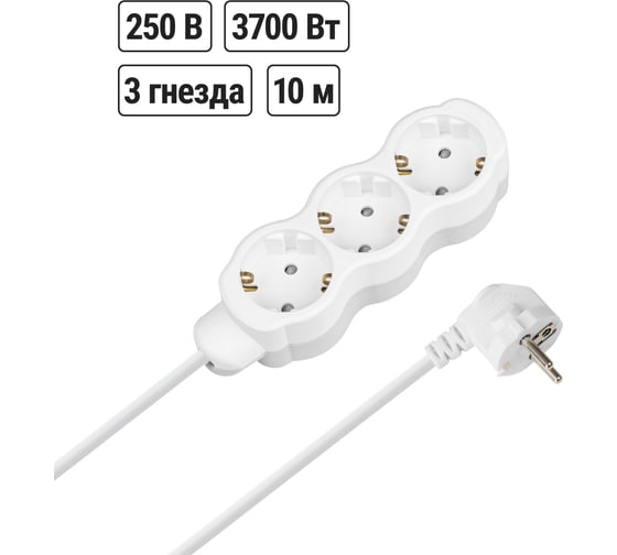 Удлинитель бытовой TDM ELECTRIC Люкс 3 гнезда, 10 м, с/з, с з/ш, ПВС 3x1,5 мм2, 16 А, 250 В, 3700 Вт TDM ELECTRIC SQ1303-4058 1